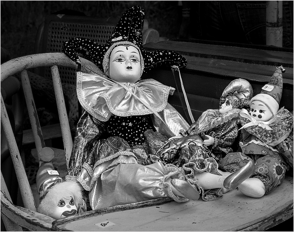 Dolls In High Chair - Monochrome Print - Peggy Boike
