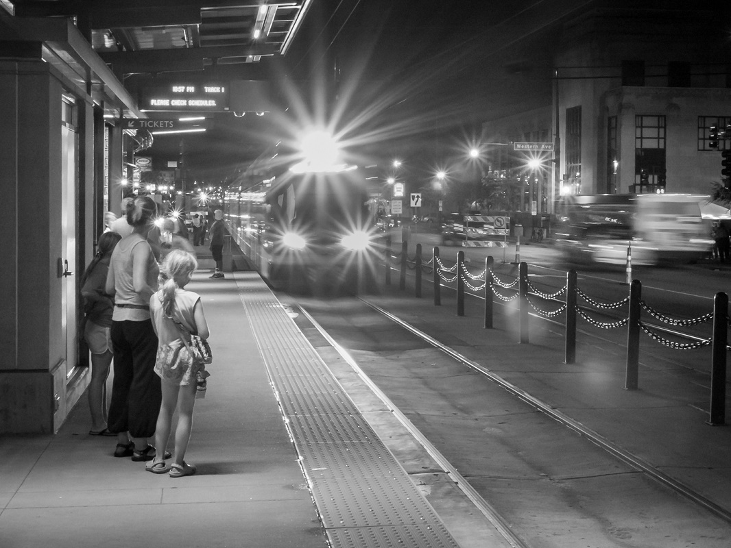 Green Line at Night - Monochrome Print - Rick Riddle
