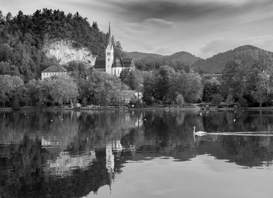 Lake Bled Slovenia - Monochrome Print - Bob Muschewske