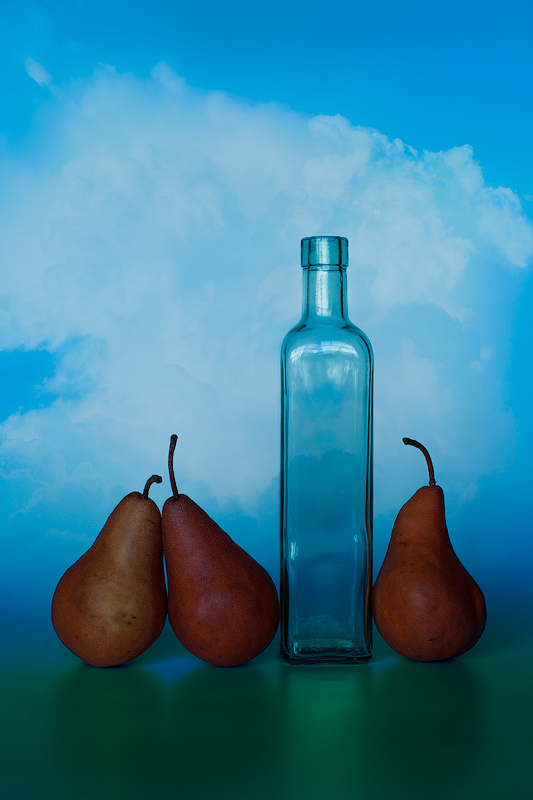Three Pears and a Bottle - Color Print - Name Withheld Per Request