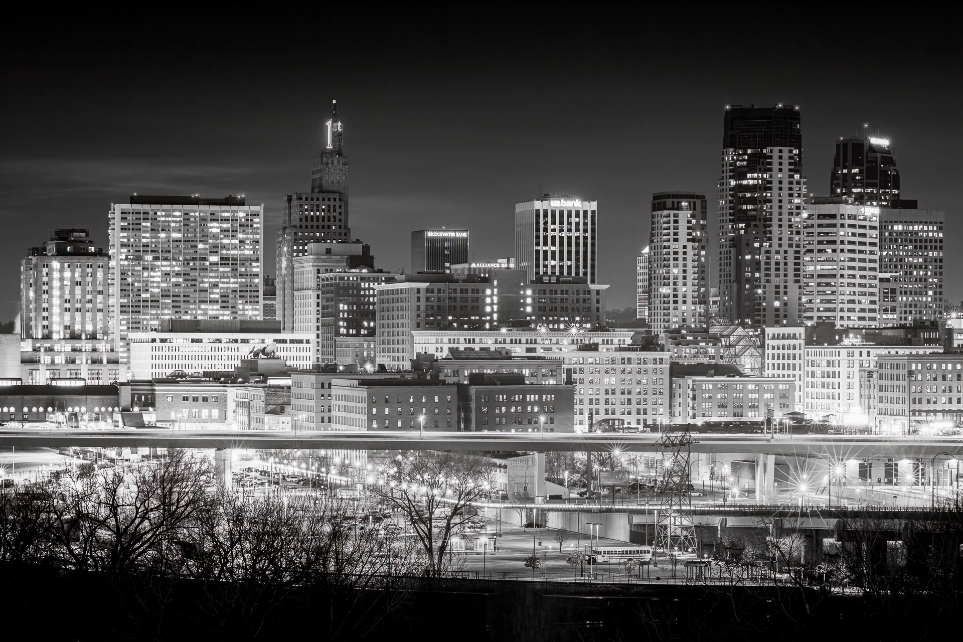 Saint Paul Skyline in Black & White - Digital (Open Monochrome)